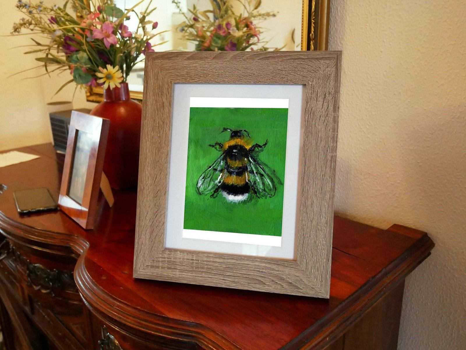 White Tailed Bumble Bee Painting Numbered limited edition Giclee Print of an Acrylic Painting Hoverfly ArtbyMyleslaurence