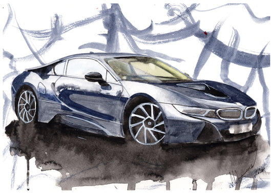 BMW i8 Watercolour Painting Limited Print