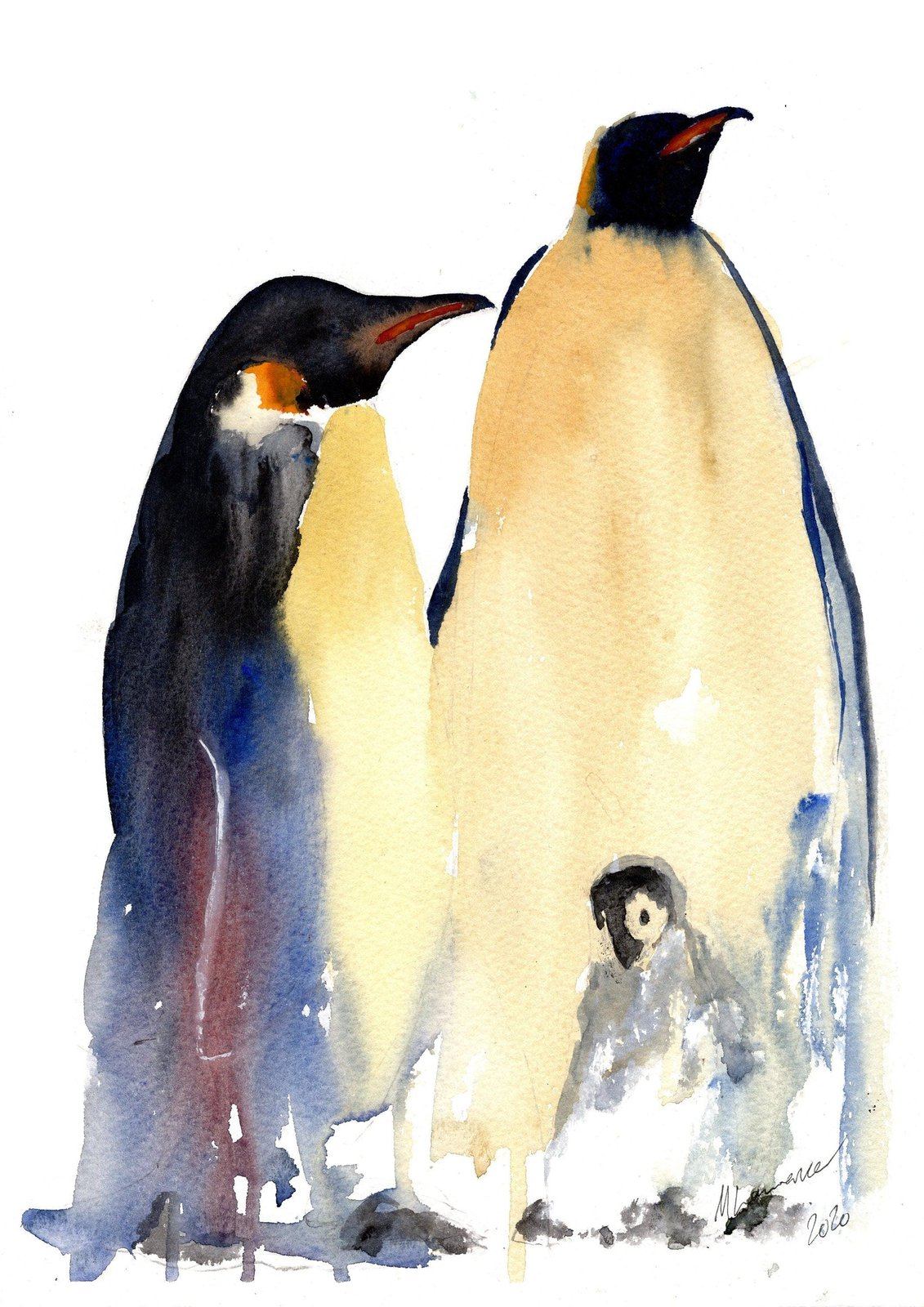 Penguins Painting Numbered limited edition Giclee Print of a watercolour Painting - ArtbyMyleslaurence