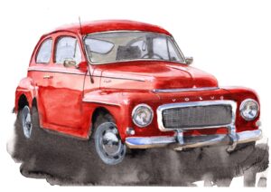 volvo pv544 print: hand painted watercolor car art