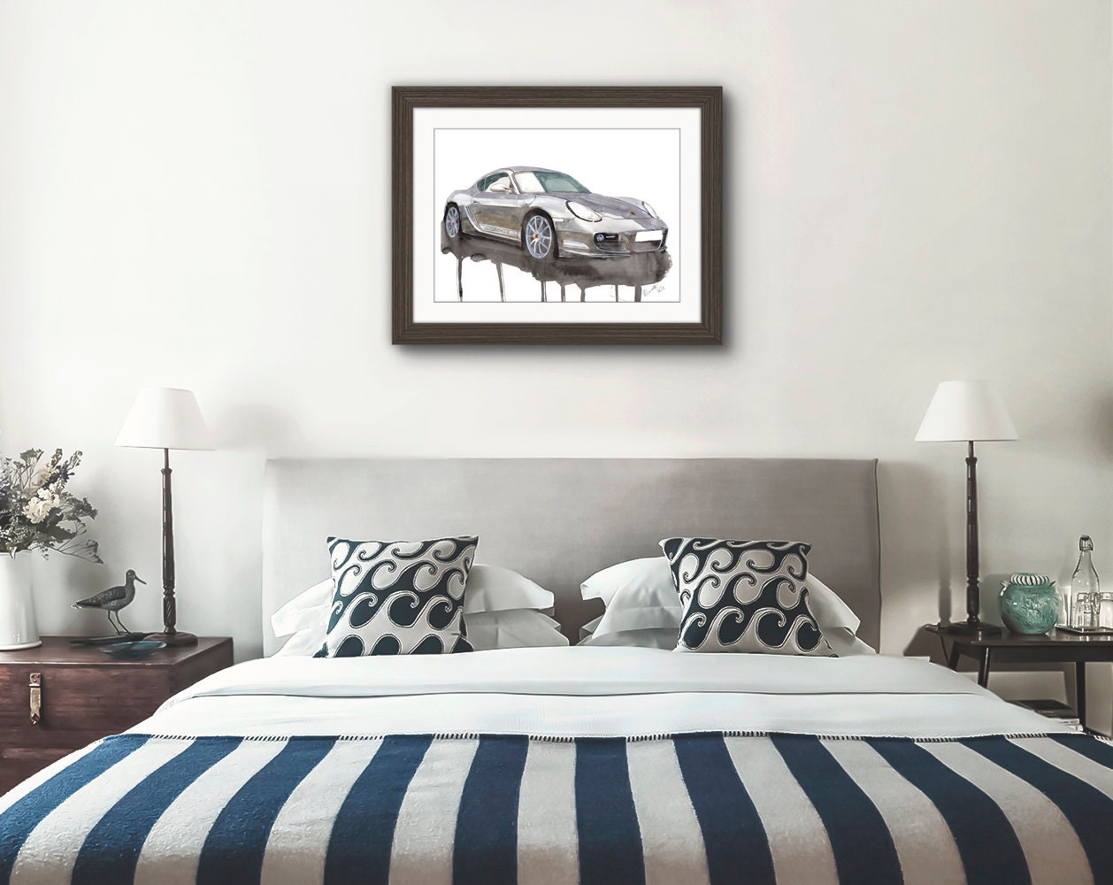 hand painted porsche cayman print. unique cayman poster. limited edition automobile wall art